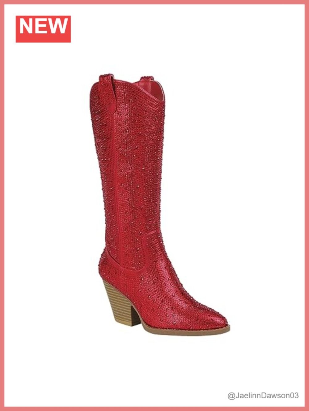 Faux Leather Rhinestone Cowboy Knee High Pull On Boots Mid Heel Pointed Toe